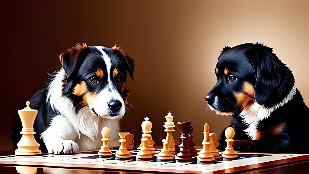 Dog's playing chess
