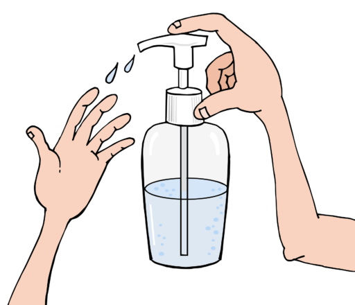 Cartoon of someone putting liquid soap on their hands